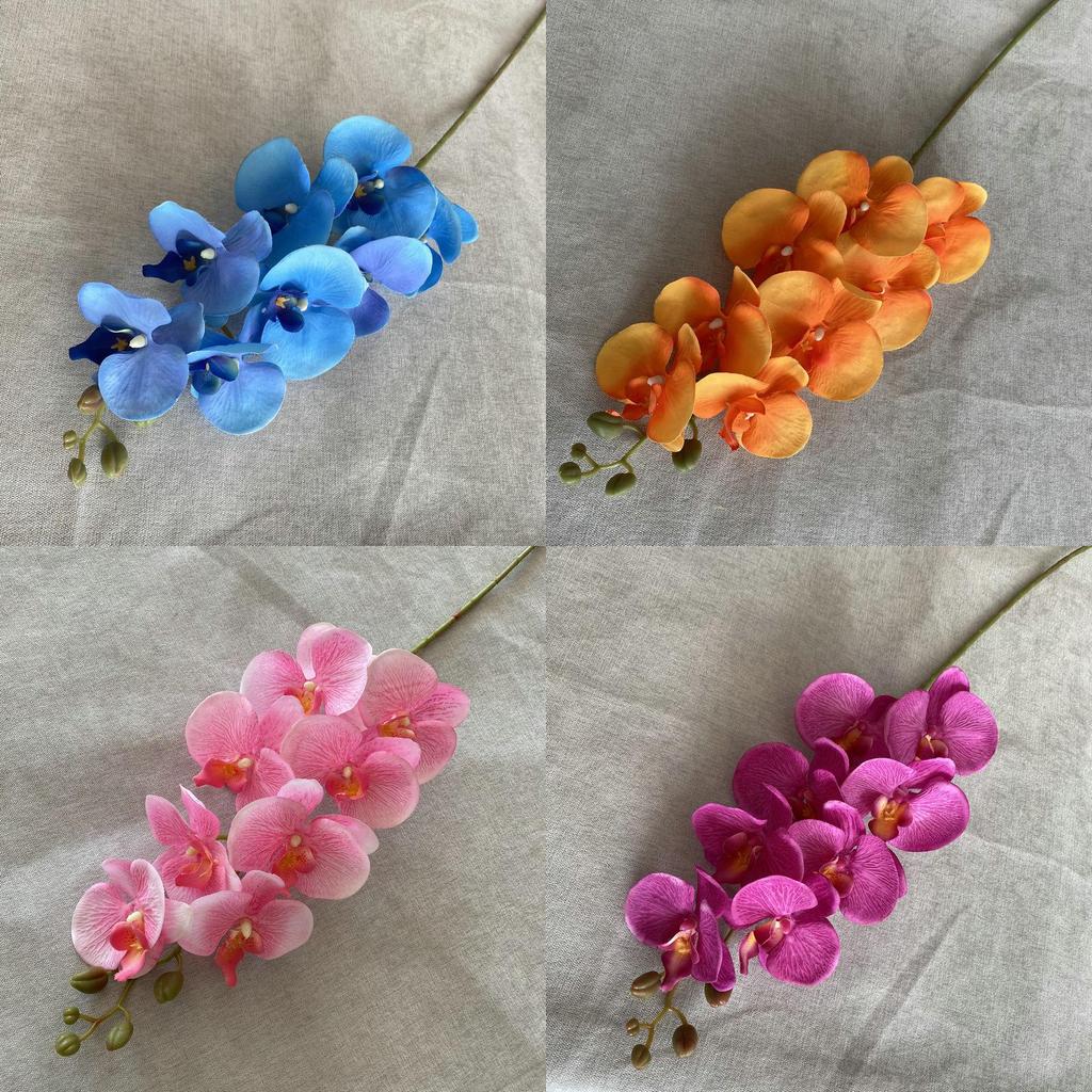 8head Peach Suede Orchid Artificial Plant For Wedding Reception And Home Decor