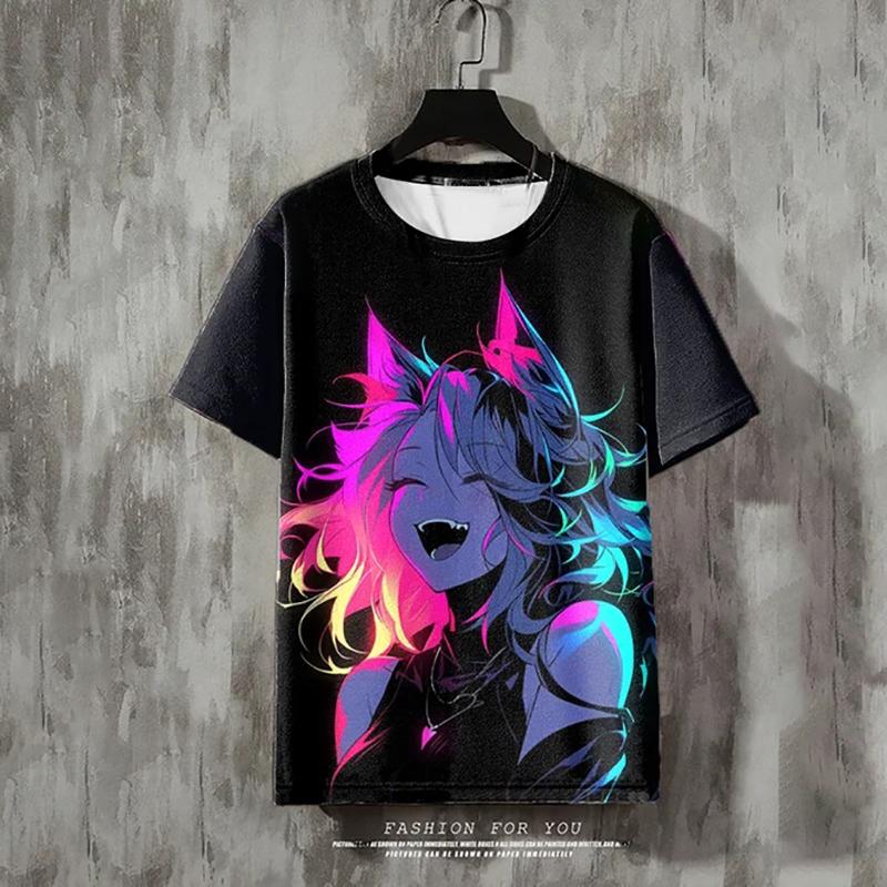 

Летняя мужская футболка, повседневная футболка с коротким рукавом и принтом из мультфильмов, модная уличная одежда, мужской свитер с круглым вырезом, свободная одежда 6XL