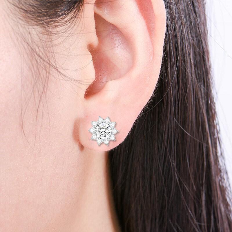 Sunflower Stud Earrings: One-Carat Zircon, Women's European & American Fashion
