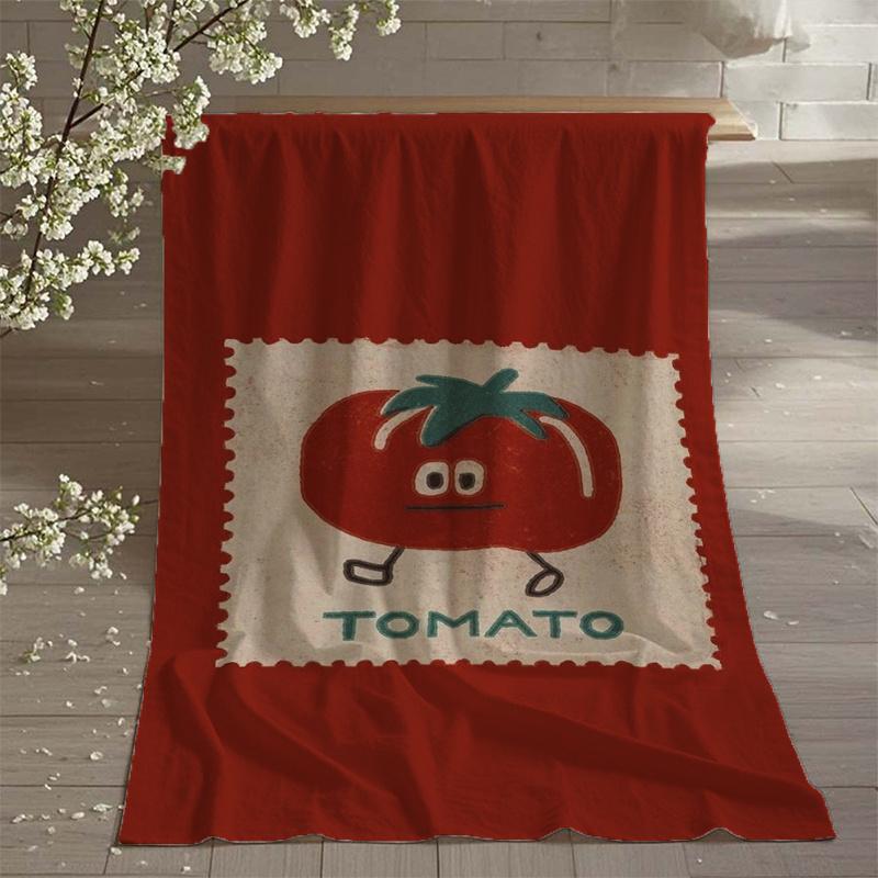 1pc Sofa Throw Blanket  Funny Tomato Design, Soft Beige Background with Red Tomatoes for Living Room Kitchen Dorm