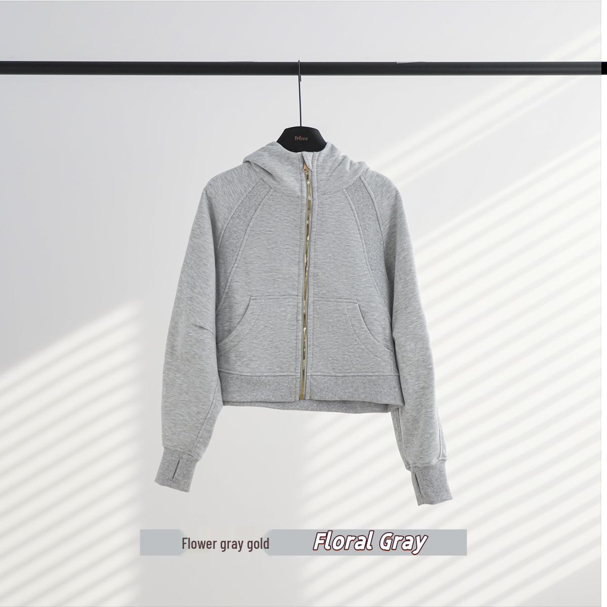 LULU Gold Stamped Full Zip Loose Short Hooded Yoga Sweatshirt with Velvet for Women XXL