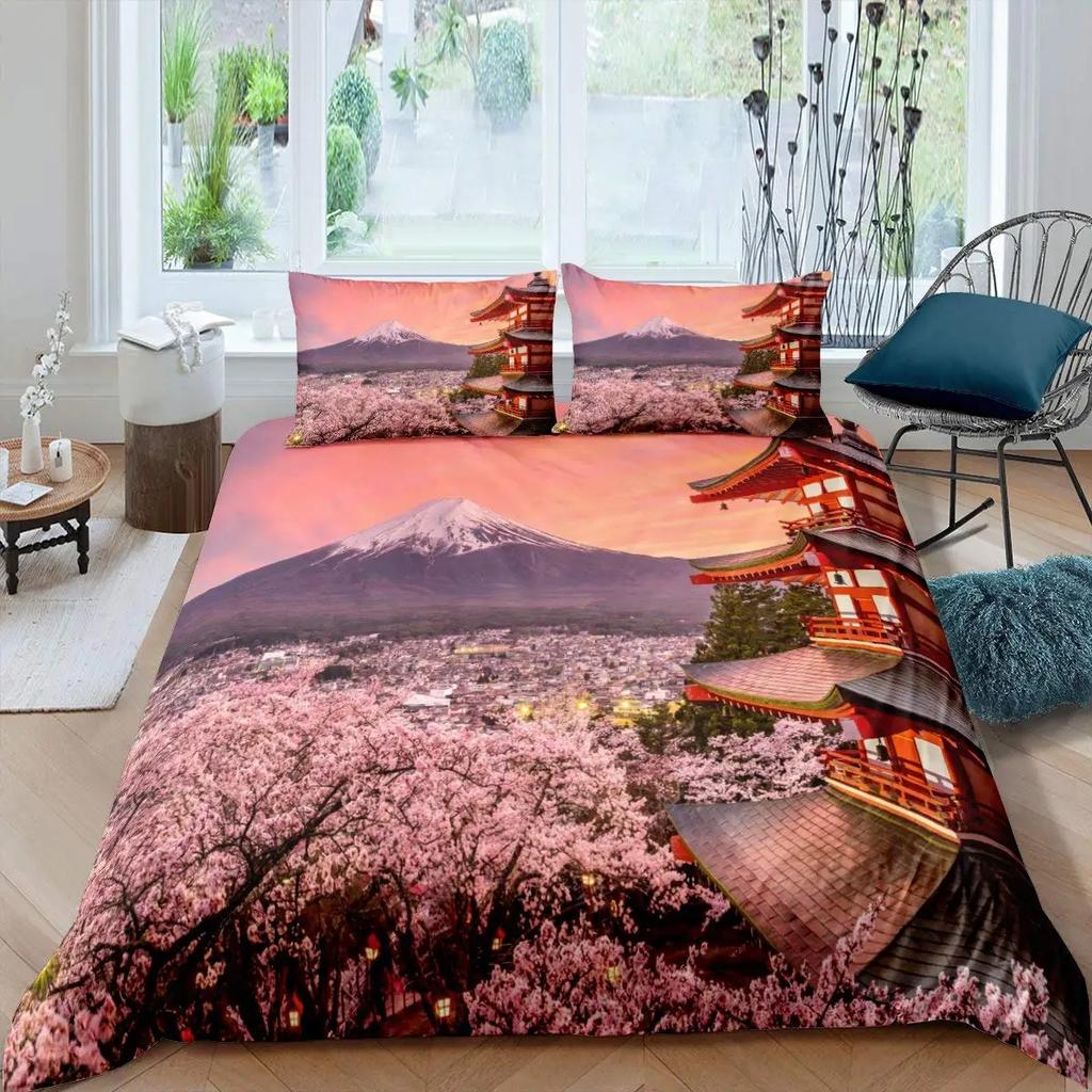 Ocean Wave King Queen Duvet Cover Red Sun Bedding Set Japanese Ukiyo-E Comforter Cover Exotic Navy Blue Polyester Quilt Cover