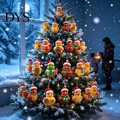 Kids Christmas Gifts Chicken Advent Calendar 2026, 24 Days Countdown with 2D Flat Xmas Box Acrylic Ornament, Cartoon Hanging Pendant for Tree, Holiday