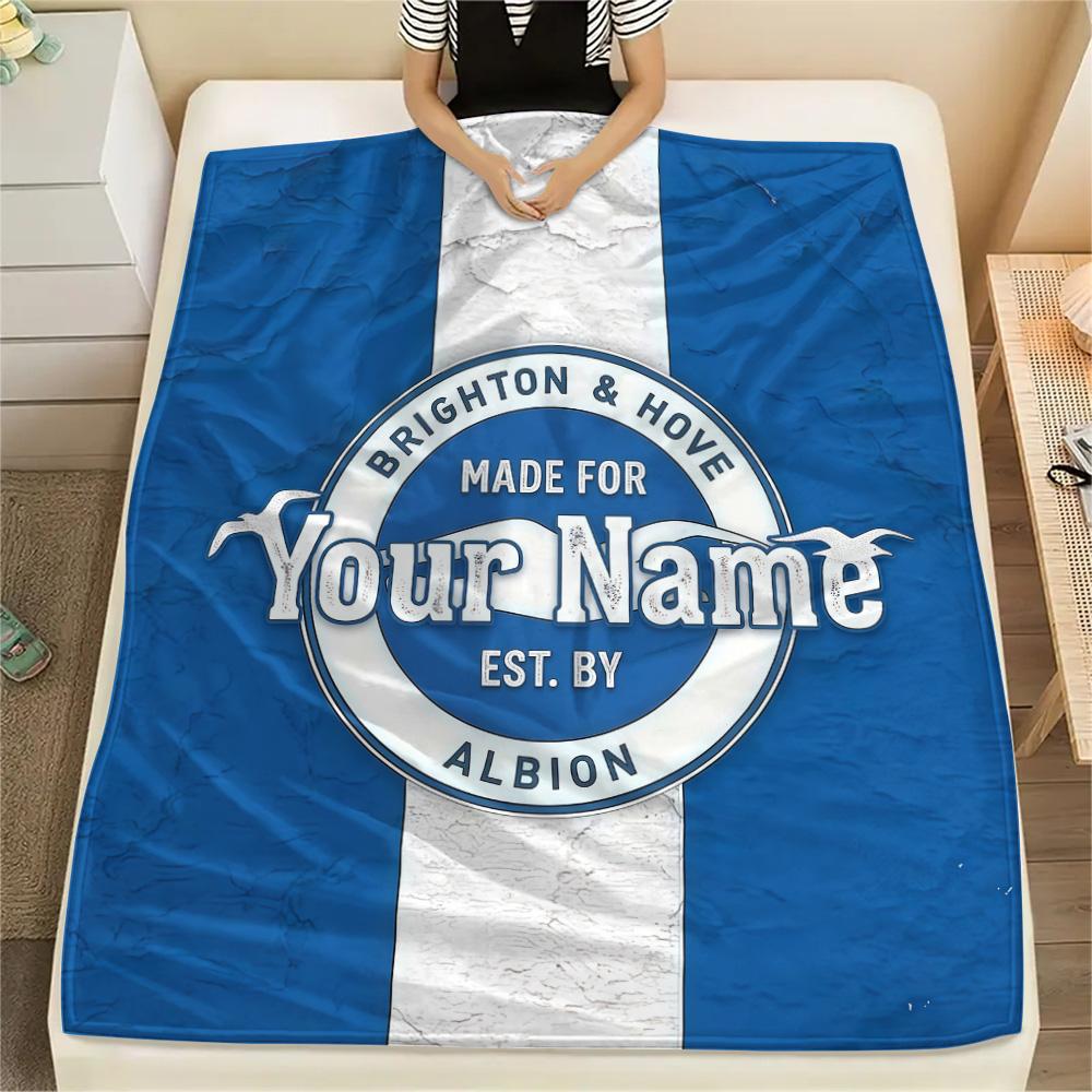 1PC Brighton Hove Albion Custom Name Patterned Flannel Blanket Suitable For All Seasons For Home Decor Warmth And Comfort Gifts Holiday Present