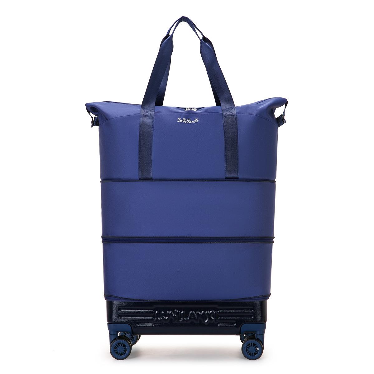 

Легка дорожня валіза-візок великої місткості з універсальними колесами, водонепроникна, розширювана, для ділових та коротких поїздок темно-синього кольору