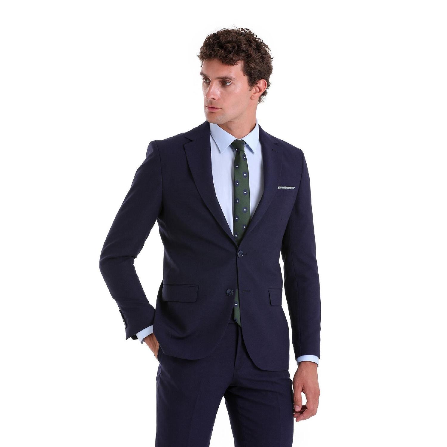 

Navy Blue Slim Fit Mono Collar Plain Classic Suit 44
