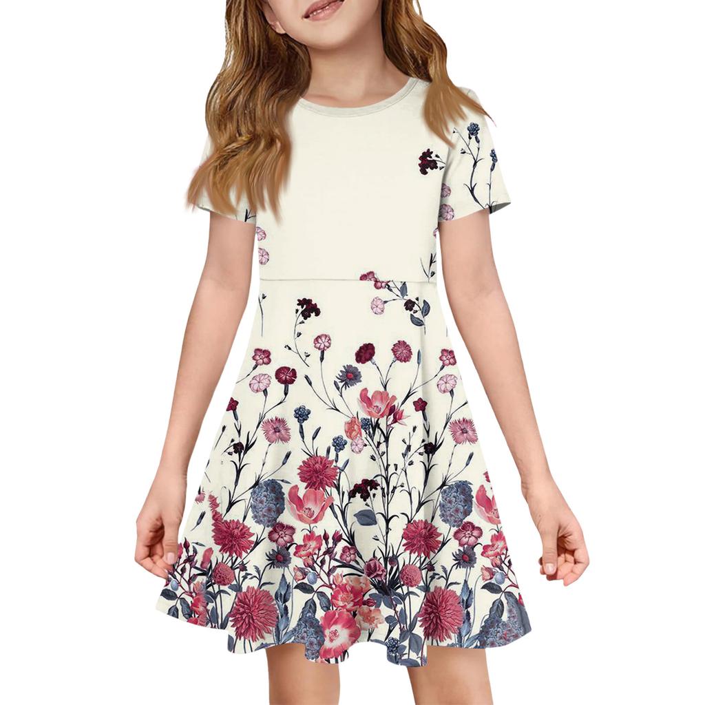 Girl Summer Dress Color & Print Short Sleeve Dress With Pocket Casual Dress Shorts Sleeve Party Dress Easter Day