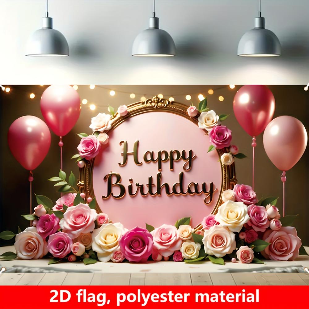 1Pcs Happy Birthday Pink Balloons Rose Theme Decoration Background Birthday Backdrop Decorations For Photo Studio Booth Party