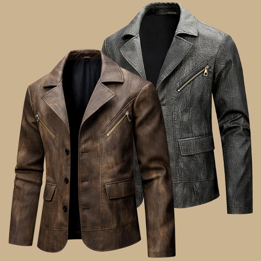 Men's Large Lapel Casual Suit Slim Fit Jacket Men's PU Leather Jacket Suit