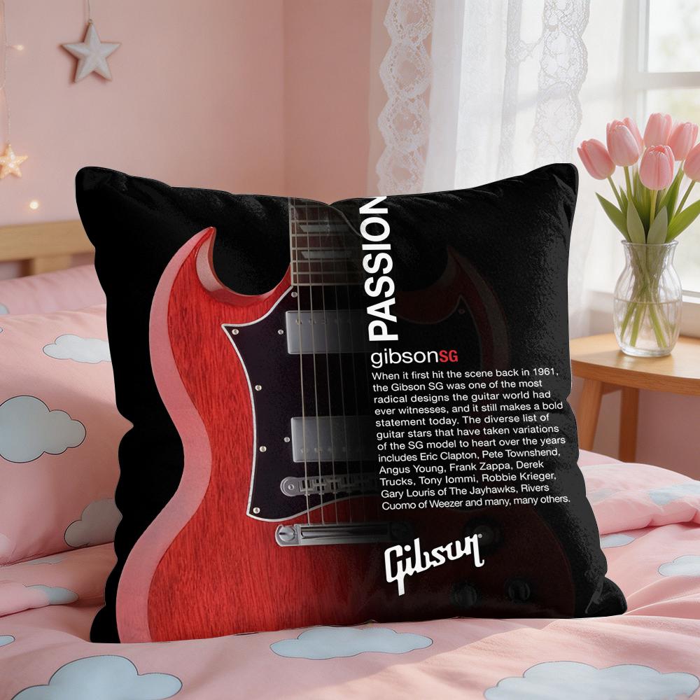 GGibson Musical Guitar Cushion Cover Square Short Plush Pillow Case Living Room Sofa Home Decor Funda X