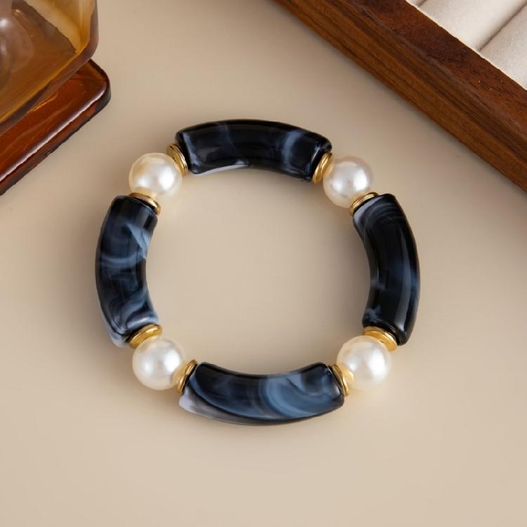 Elegant Resin Bead Elastic Bracelet Marbled Effect Design Comfortable Fit Women Accessory Stretchable Bracelet for Daily