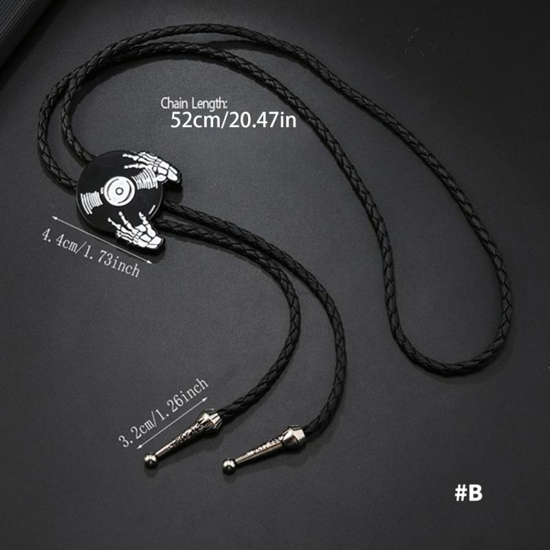 Mens Adjustable Leather Cord Bolo Tie with Enamel Metal Badge Pendant Western Rodeos Outfit Shirt Chain Necktie Necklace