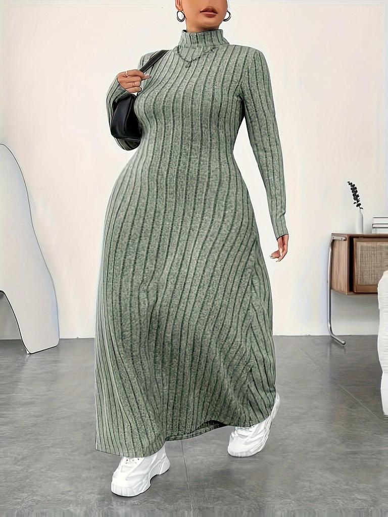 Plus Size High Neck Dress - Autumn/Winter European & American Style for Women