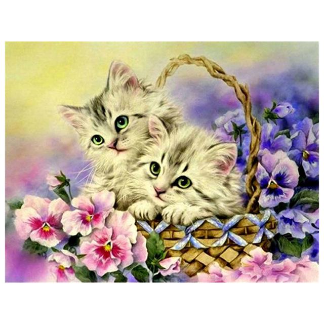Huacan Алмазная картина Алмазная вышивка 5d diy полностью квадратные животные кошка-алмазная мозаика 20*25 cm
