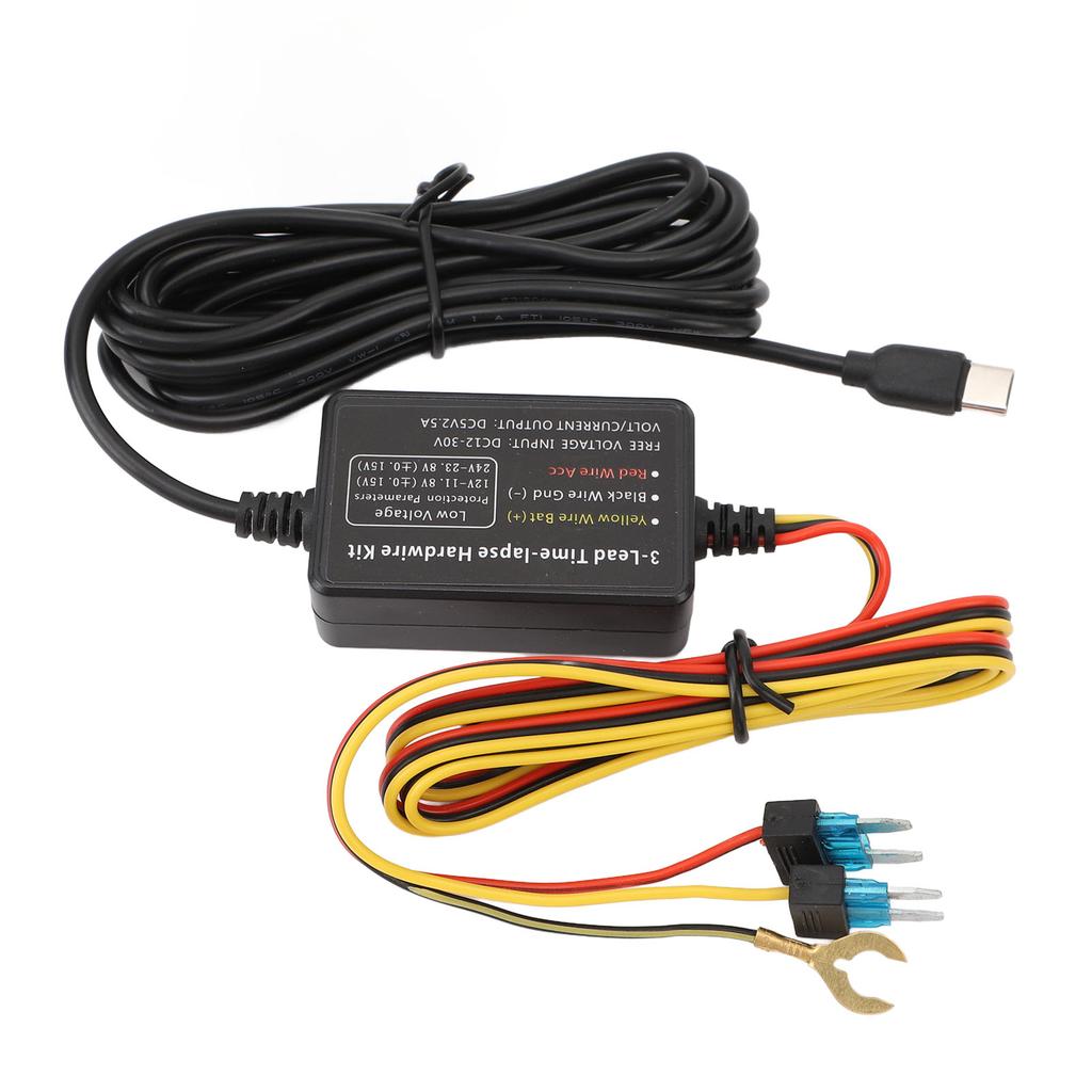 Typ-C Dashcam Hardwire-Kit 12V-30V auf 5V Stromkabel für Dashcam, GPS-Stromversorgung, Radarwarner