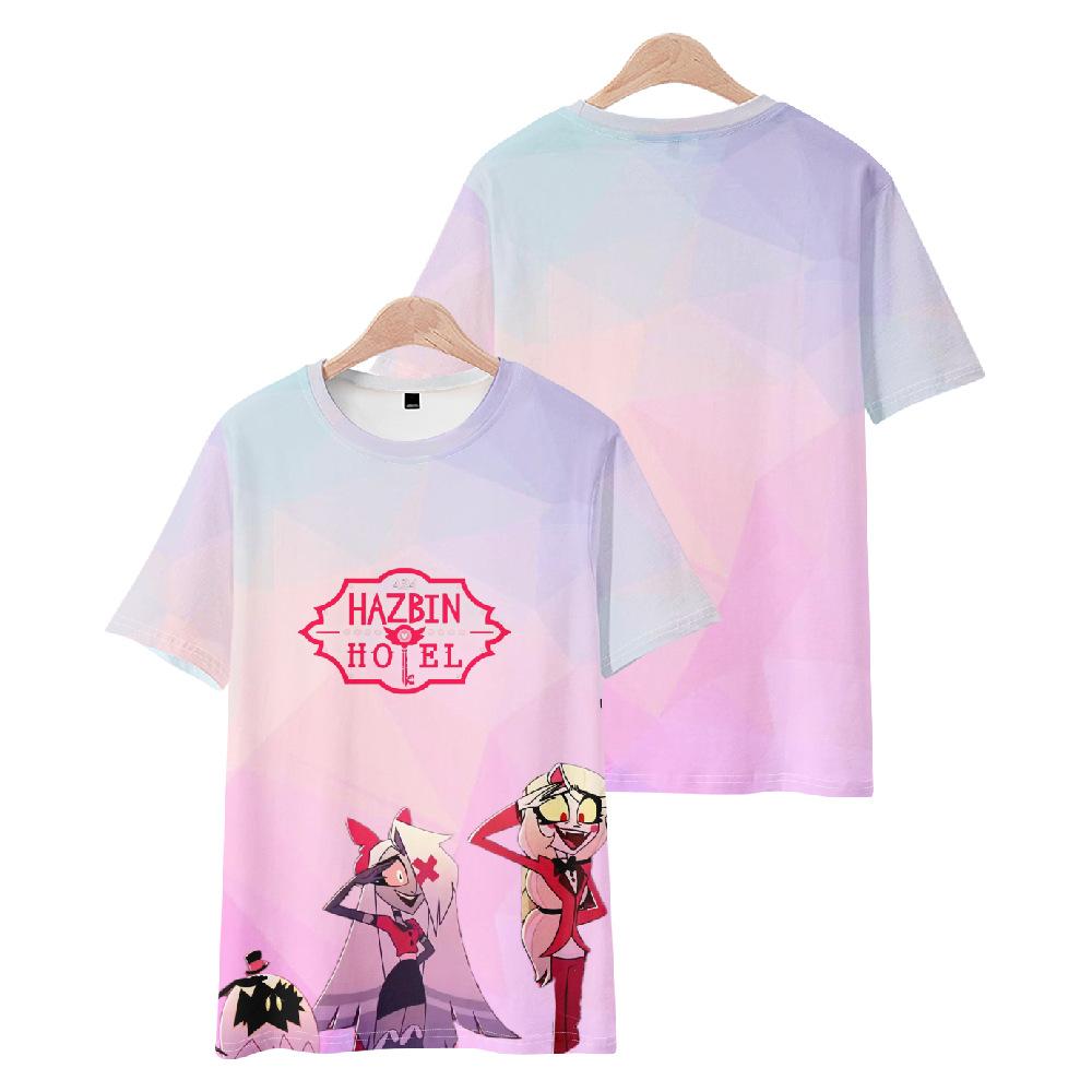 Hazbin Hotel Anime Women Men's T-shirts Cartoon Printed O-Neck Oversized Short Sleeves Fashion Mens Clothing Streetwear