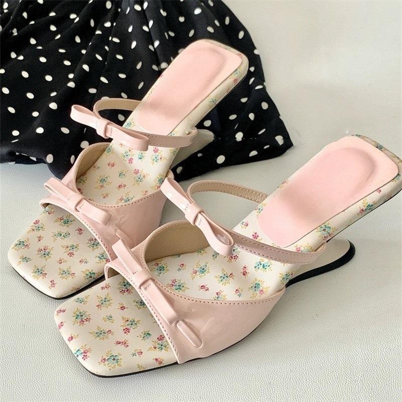 Broken Flower French Small Sandals Women's Outer Wear 2025 Summer New Models with Skirts, Beautiful Slope Heels, High Heels, Slippers
