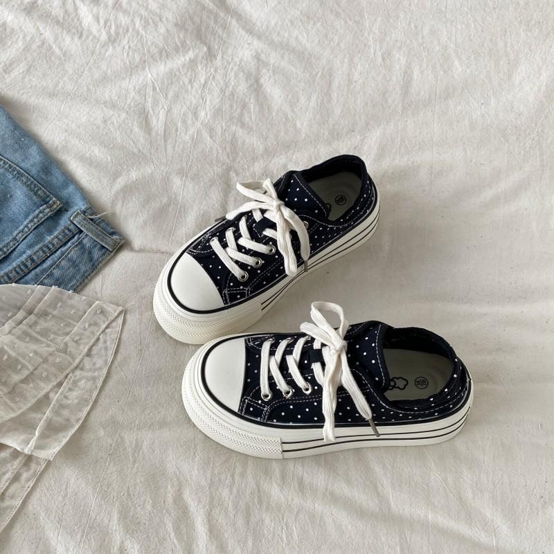 Girls Polka Dot Canvas Sneakers Low Top Slip-On Casual Shoes Fall Winter