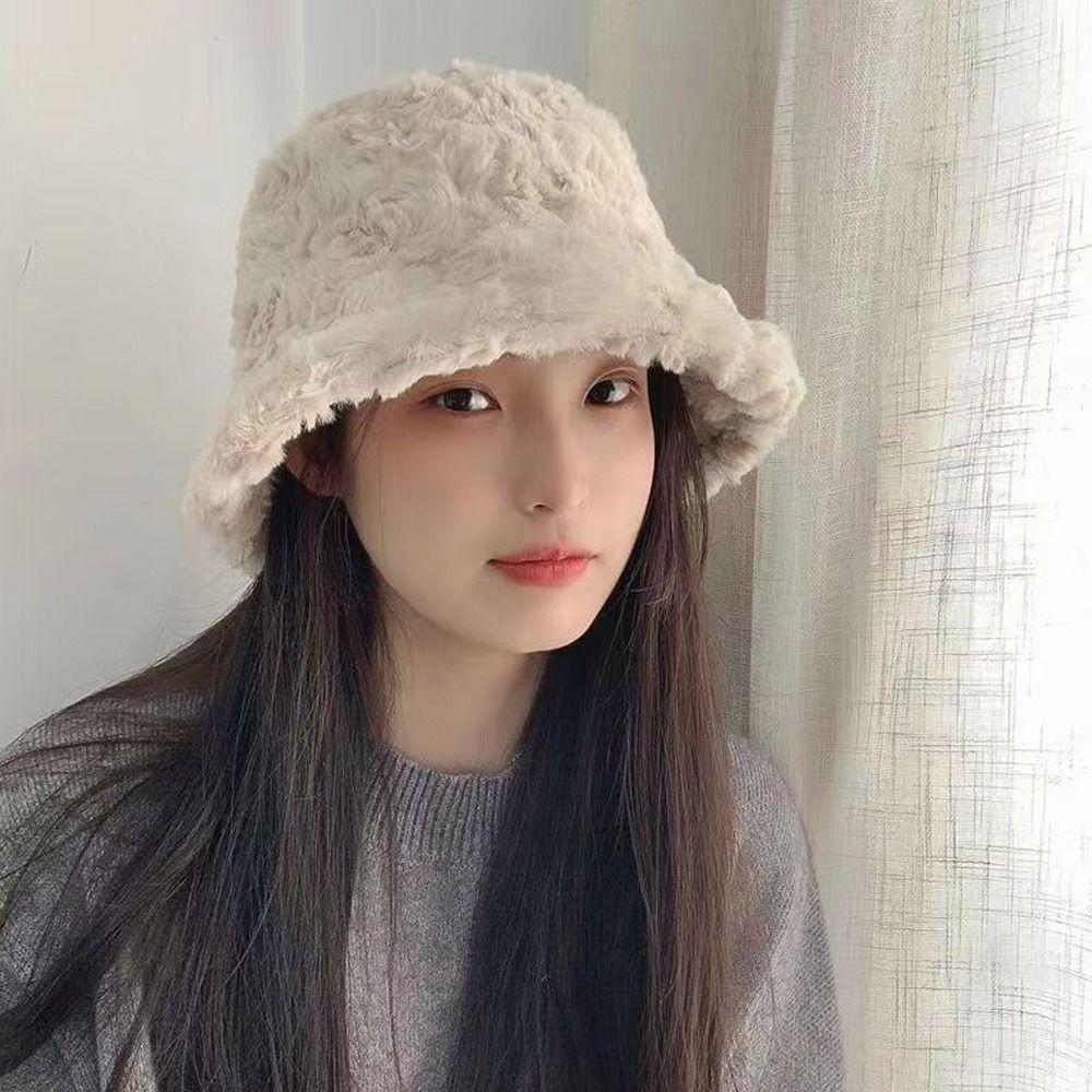 Umělá kožešina Plyšová čepice Bucket Klobouk Furry Panama čepice Outdoor Fisherman Cap Women