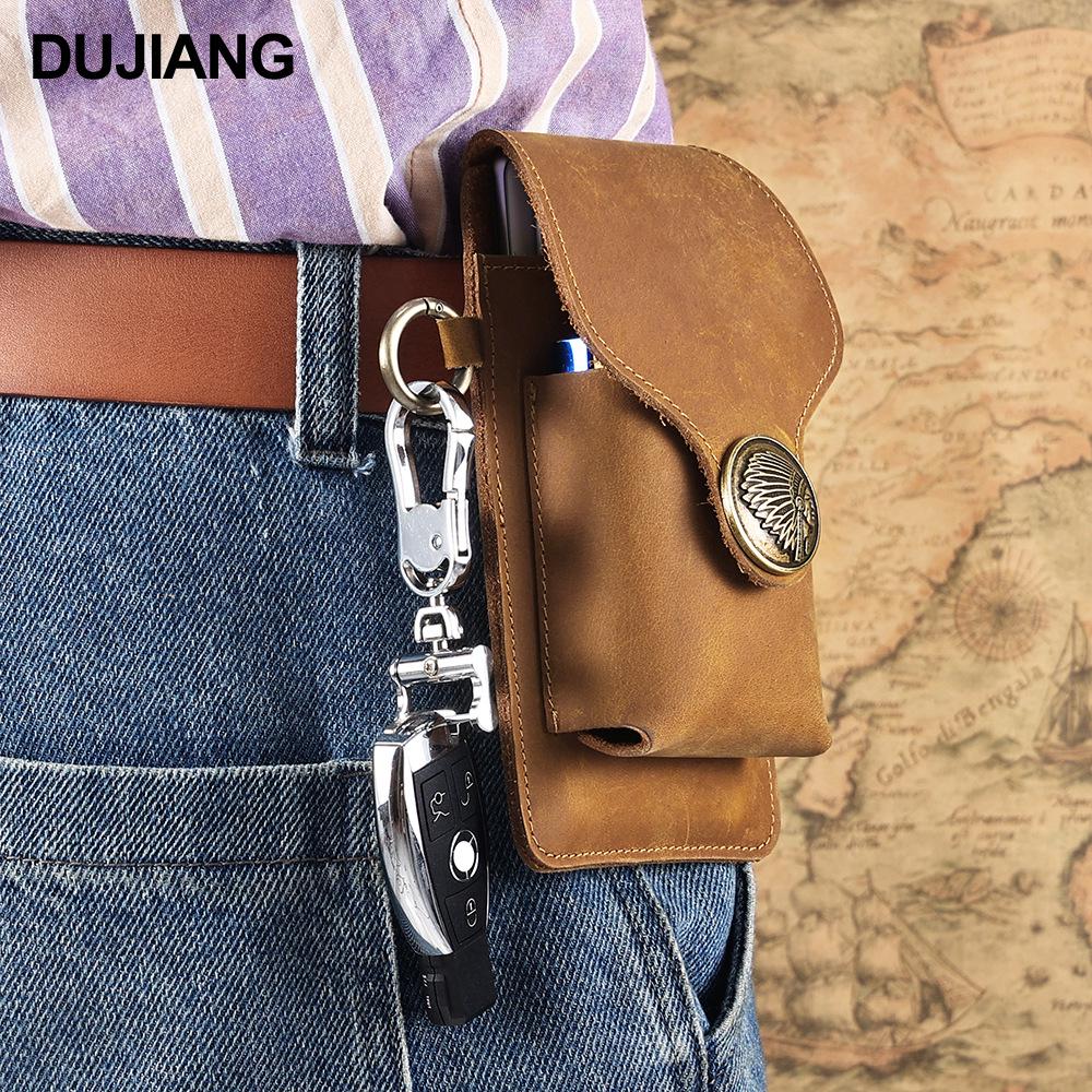 Men's Genuine Crazy Horse Leather Waist Bag - Top Layer Cowhide, Casual Outdoor Cell Phone Holder
