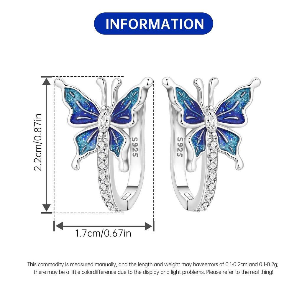 S925 Silver Dreamy Blue Butterfly Earrings Hoop Earrings Women Jewelry Trendy Anniversary Gifts