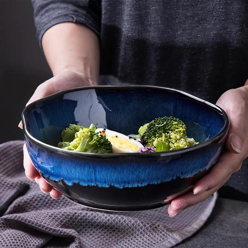 1 Pcs Bone China Bowl Tableware Blue Janpan Rice Soup Dinner Service Retro Ceramic Dinnerware Restaurant Home Kitchen Supplies
