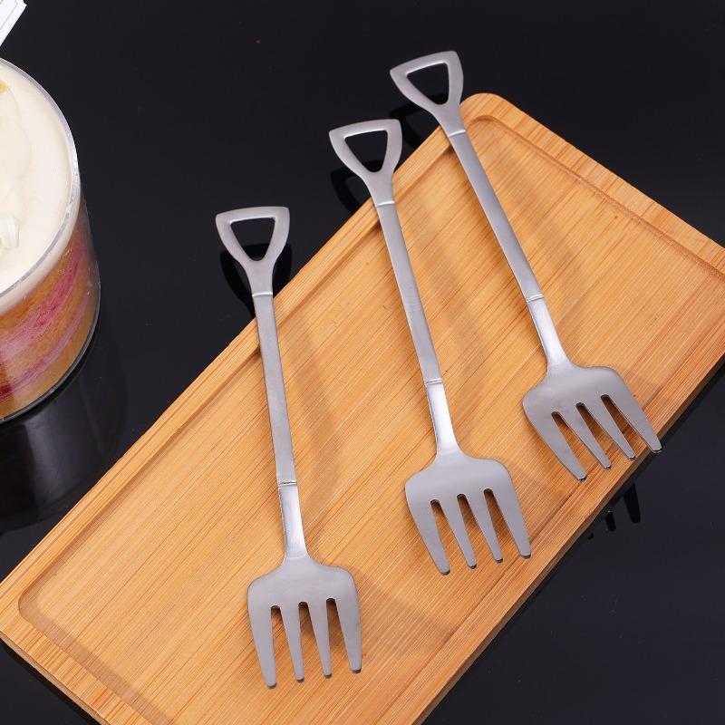 10/1PCS Stainless Steel Forks And Spoon Creative Shovel Shaped Spoons Dessert Fork Ice Cream Scoops Home Tableware Cutlery Set
