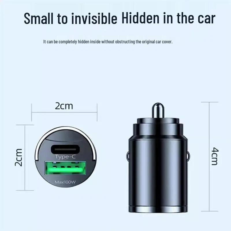Mini USB Type-C Fast Car Charger with Flash Charge Capability