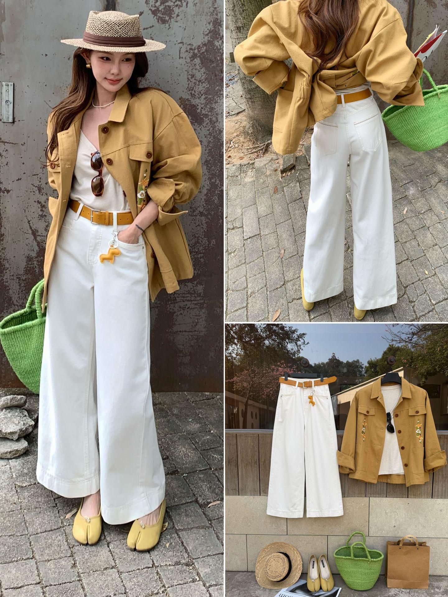 Spring 2026 Elegant European-Style Barrel Leg Jeans with Belt 25