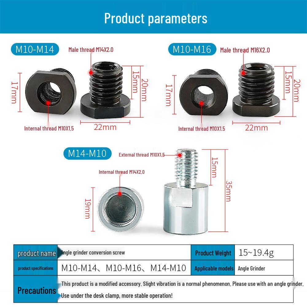 Angle Grinder Conversion Adapter Set: M10 To M14 External Thread, M16 Thread Polisher Accessories