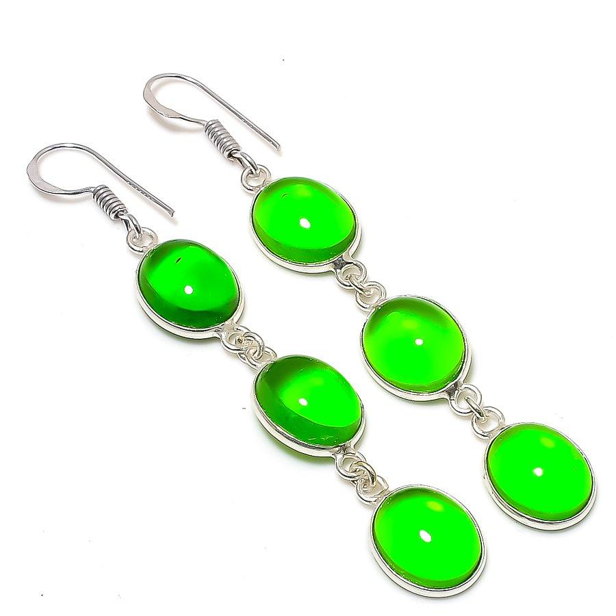 

Natural Peridot Gemstone Handmade 925 Sterling Silver Jewelry Earring 2.76 M9B07