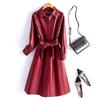 Womens Mid-Long Sheepskin Leather Coat Winter Elegant Office Wear Oversized Fit Black Army Green Burgundy