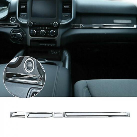 4x Center Console Cover Trim Strips For Dodge Ram 1500 2018+ Chrome Accessories