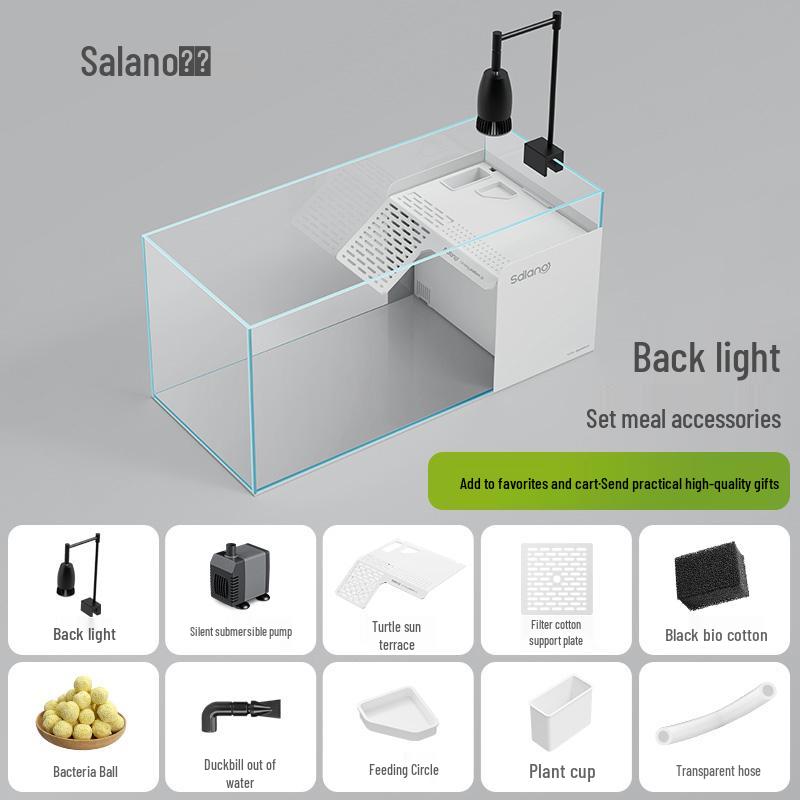 Turtle & Fish Breeding Tank Set with Basking Platform, Dry-Wet Separation, and Side Filter Eco Glass Tank