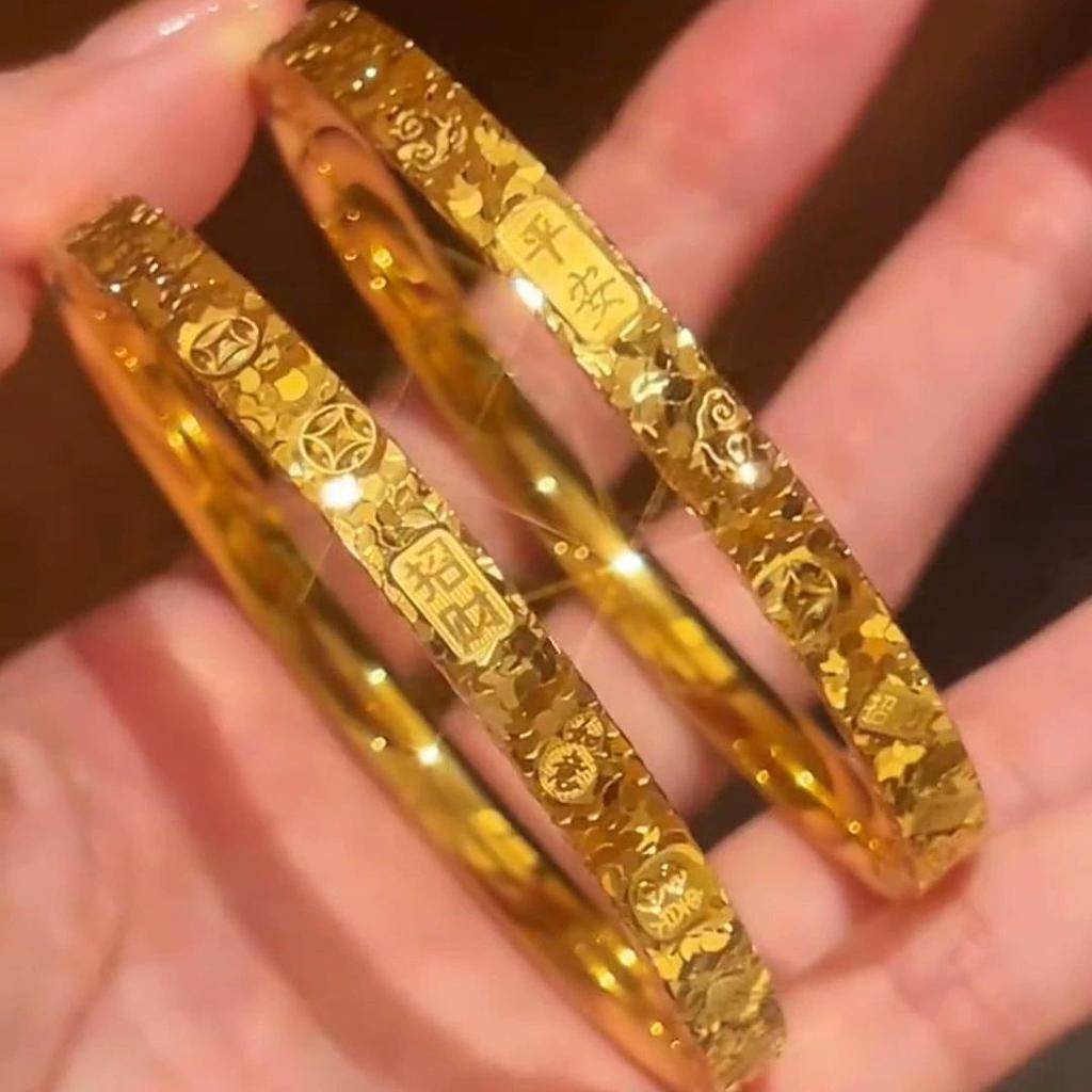 Goldener Blitz Reichtumsanziehendes Crushed Ice Glückverheißende Worte Armreif