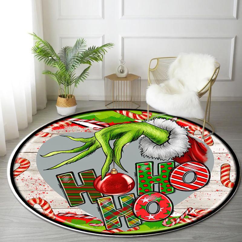 1pc Grinch Round carpet Painted Printed circular carpet, home door mat, outdoor travel protection carpet