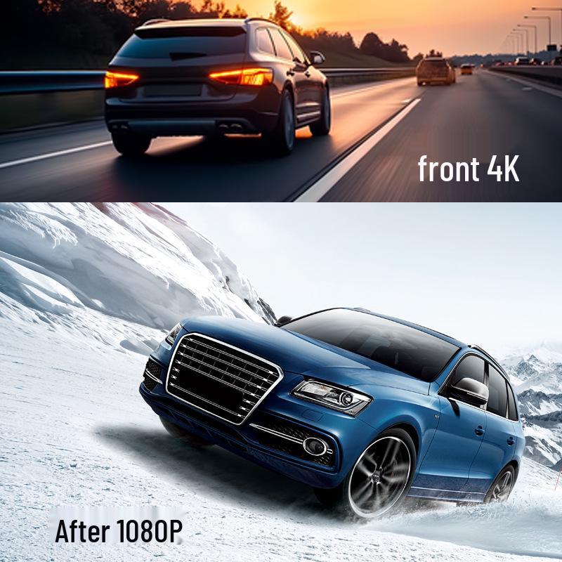 4K Dash Cam with Night Vision, Wireless Phone Connection, Front/Rear Dual Camera, and Reversing Image Monitoring.