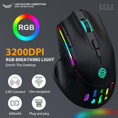 2022 New 2.4G Wireless Mute RGB Light Honeycomb Gaming Mouse 3200 DPI Programmable Ergonomic Rechargeable Desktop Computer