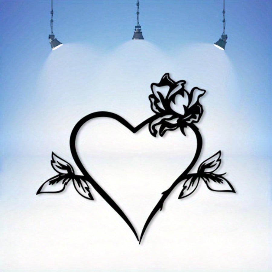 Vintage Heart Rose Metal Wall Art Rustproof Iron Floral Decor