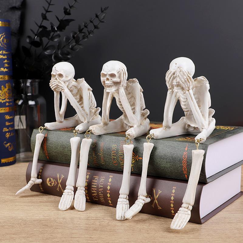 Resin Skeleton Decorations Realistic Skull Figurines for Halloween Party Home Table Decor Ornaments Haunted House Horror Props