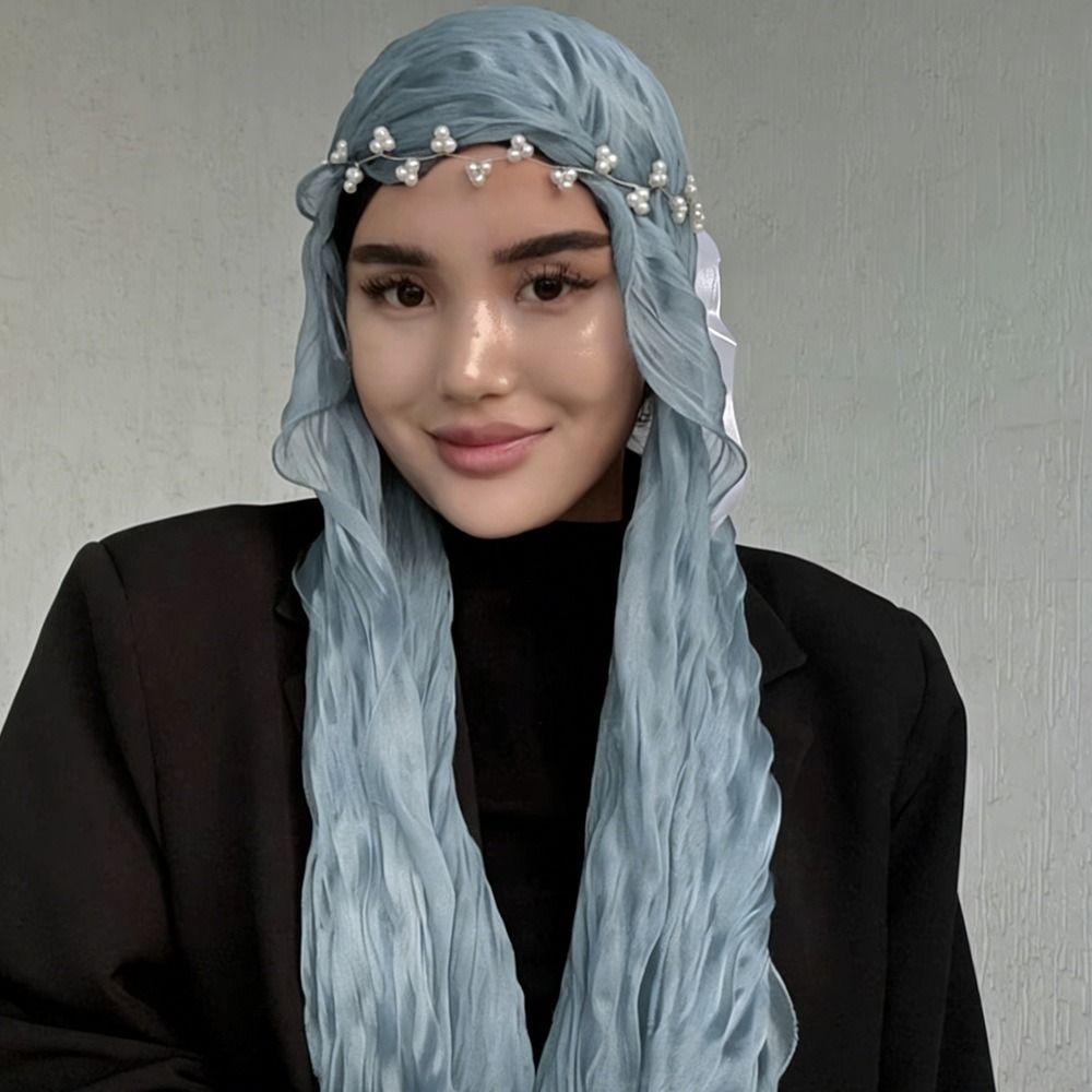 Shining Silk Scarf Ruffled Edge Chiffon Hijab Veil Fashion Ramadan Long Scarf Outdoor