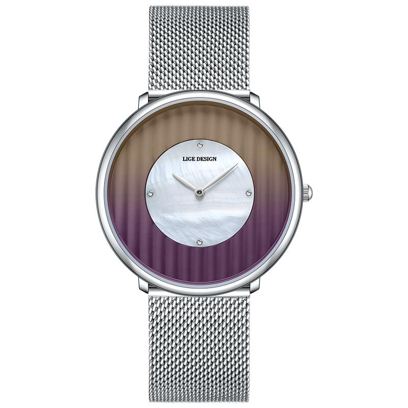 

LIGE Simple Men Watch Fashion Casual Classic Gradient Ultra-thin Dial Waterproof All-steel Men s Quartz Watch коричневий/фіолетовий