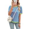 Women's Round Neck Half Sleeve Loose Fit Striped Color Block Knit Top Casual Sweater