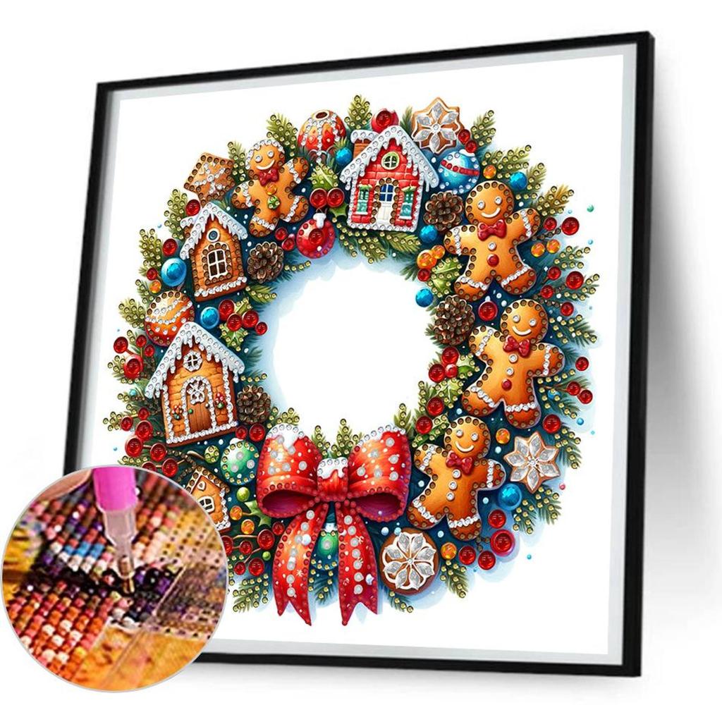 5D DIY Partial Special Shaped Drill Diamond Painting Kit Christmas Wreath30x30cm