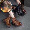 Fashion GKTINOO 6cm Ankle Plush Boots Genuine Leather Booties Woman Winter Warm Moccasins Ethnic Comfy Platform Wedge Autumn Spring Shoe
