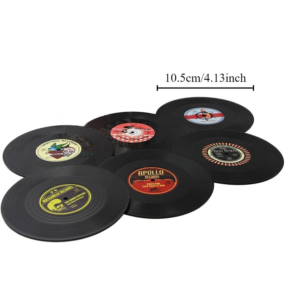 Set mit 6 bunten Retro-Untersetzern für Schallplatten, für Getränke, Untersetzer-Set für Schallplatten, Dekoration für den Couchtisch