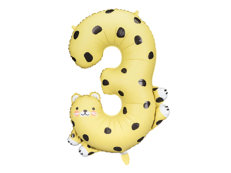 Partydeco Balon Foliowy Cyfra 3 Gepard 68X98 Cm Mix