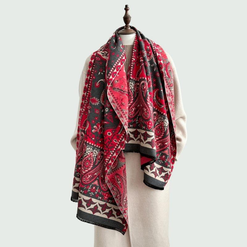 Women's shawl autumn and winter new imitation cashmere cashew flower scarf femininity long fringed double-sided scarf dual-purpose