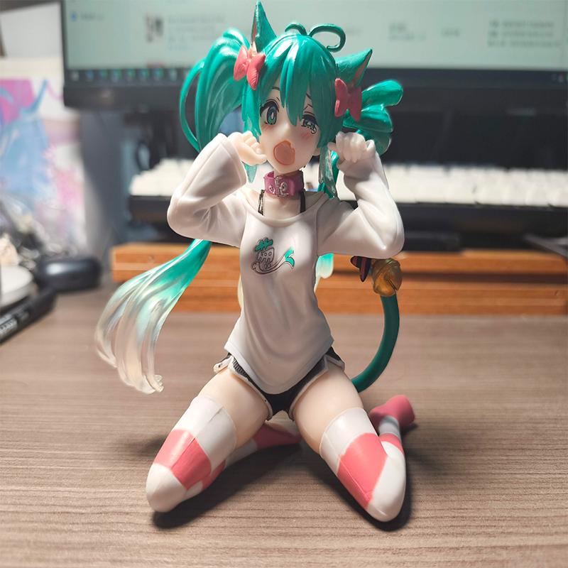 Hatsune Miku Desktop Cute Actionfigur 11cm Neko T-Shirt Ver. Anime Figur Kawaii Mädchen Modell Spielzeug Geschenk