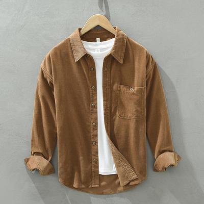 Men's Retro Corduroy Long-Sleeved Shirt Jacket - Casual, Loose Fit, All-Match for Spring and Autumn